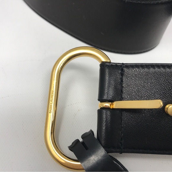 Saint Lauren t Soft Calf Leather Belt, Size 75cm - Black/Gold main image 7